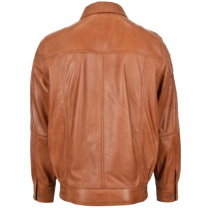 BUNERI Men’s Classic Tan Leather Bomber Jacket