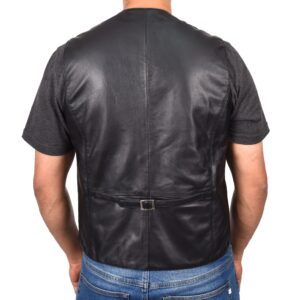 BUNERI Black Leather Button Fastening Waistcoat