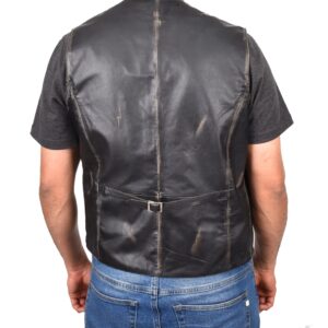 BUNERI Black Leather Vintage Button Fastening Waistcoat