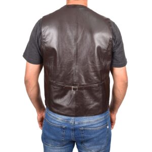 BUNERI Men’s Brown Leather Waistcoat Button-Fastening
