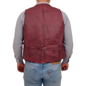 BUNERI Men’s Burgundy Leather Waistcoat