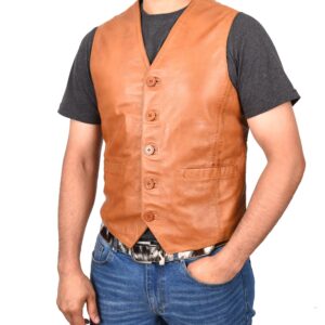 BUNERI Men’s Tan Leather Waistcoat