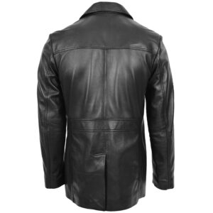 BUNERI Black Leather Button Fastening Reefer Jacket