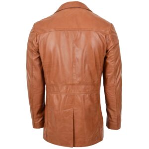 BUNERI Men’s Tan Leather Reefer Jacket