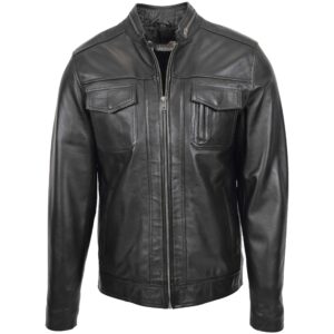 BUNERI Black Casual Biker Leather Jacket