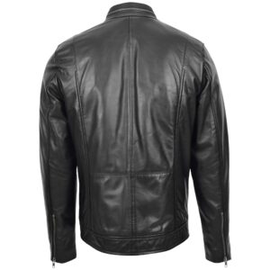 BUNERI Black Casual Biker Leather Jacket