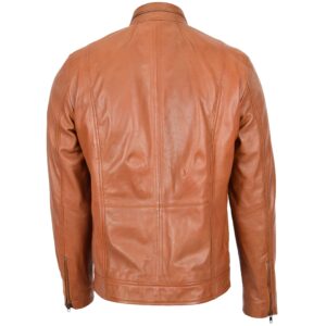 BUNERI Tan Casual Biker Leather Jacket