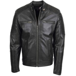 BUNERI Men’s Casual Soft Leather Biker Jacket