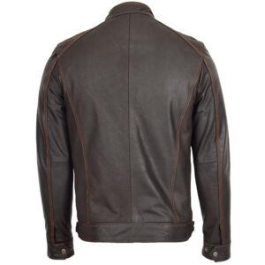 BUNERI Men’s Brown Classic Leather Biker Jacket