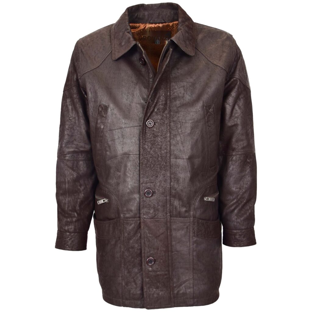 BUNERI M2 Brown Classic Leather Winter Car Coat