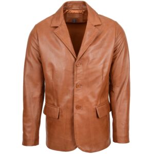 BUNERI Tan Classic Three Button Soft Leather Blazer Men