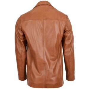 BUNERI Tan Classic Three Button Soft Leather Blazer Men