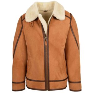 BUNERI Tan and White Classic B3 Sheepskin Jacket
