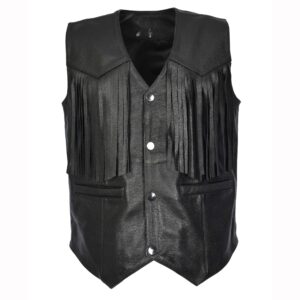 BUNERI Men’s Cowhide Leather Biker Fringed Western Vest