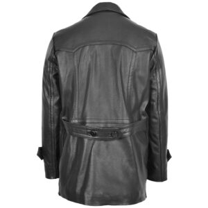 BUNERI Black Double-Breasted Leather Peacoat