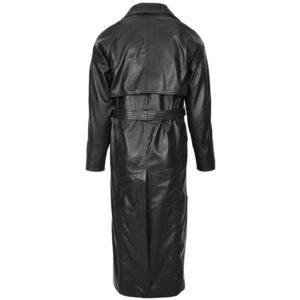 BUNERI Men’s Full-Length Double-Breasted Black Leather Coat
