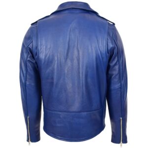 BUNERI Men’s Heavy-Duty Blue Leather Biker Jacket