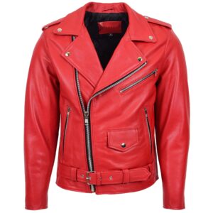 BUNERI Red Heavy Duty Leather Brando Biker Jacket