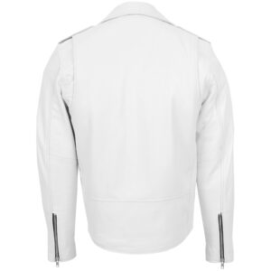 BUNERI Men’s White Heavy-Duty Leather Brando Biker Jacket