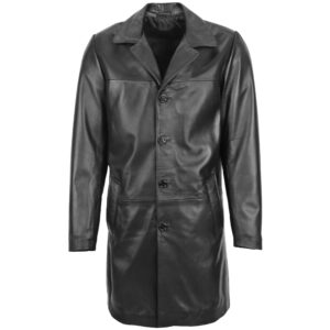 BUNERI Black Leather 3/4 Length Coat