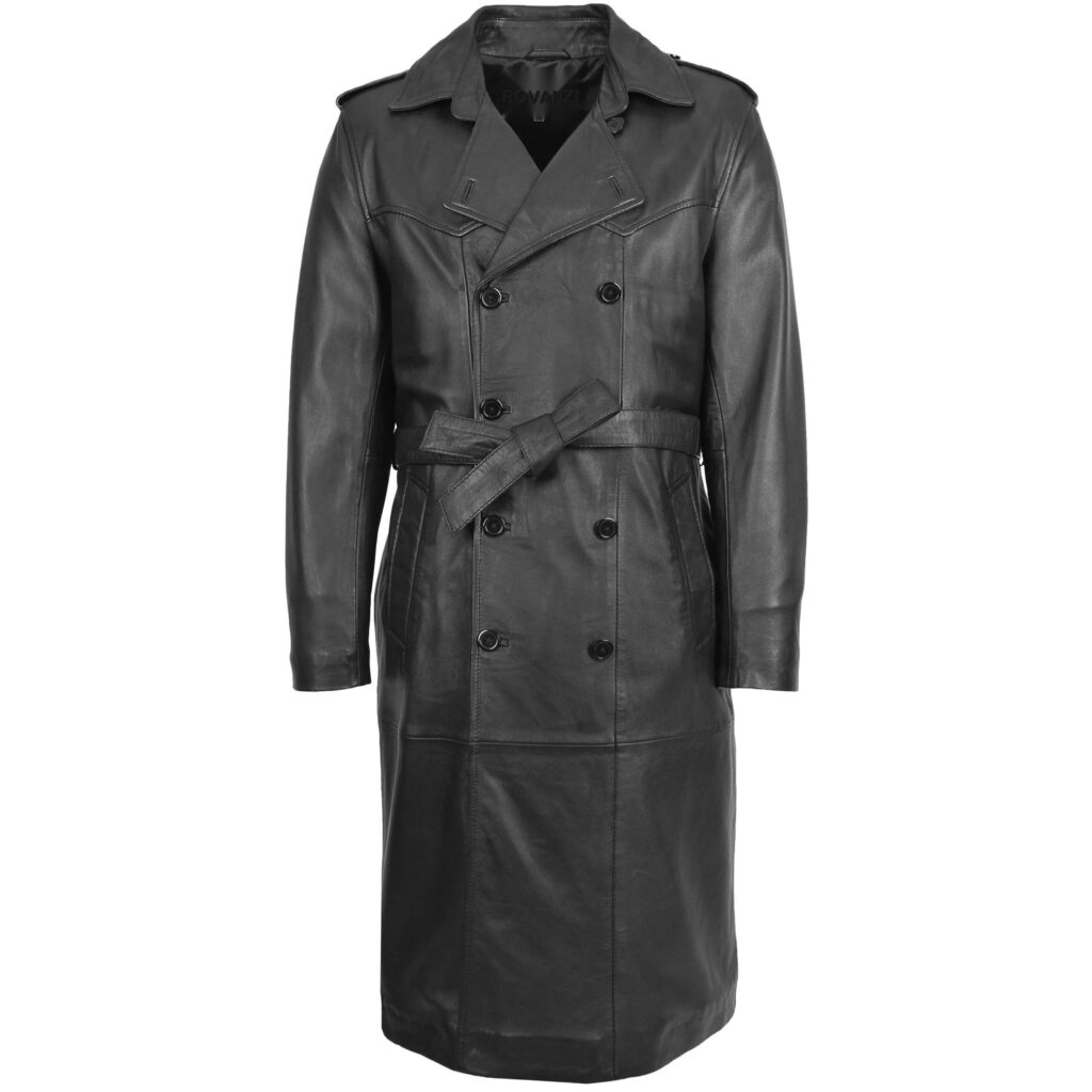 BUNERI Men's 3/4 Length Double Breasted Leather Coat