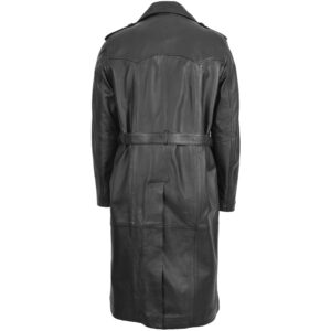 BUNERI Black 3/4 Length Double-Breasted Leather Coat
