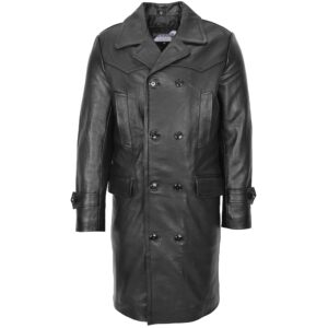 BUNERI Black Men’s Leather 3/4 Length Greatcoat