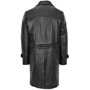 BUNERI Black Men’s Leather 3/4 Length Greatcoat