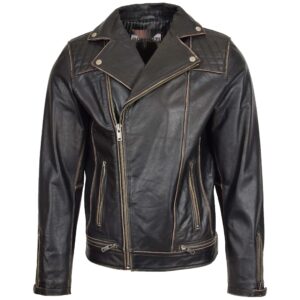 BUNERI Men’s Leather Biker Brando Design Jacket Vintage Black
