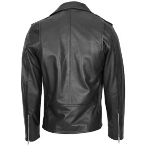 BUNERI Men’s Leather Biker Jacket Brando Style Black