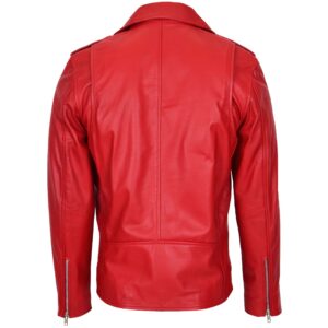 BUNERI Men’s Red Brando Style Leather Biker Jacket