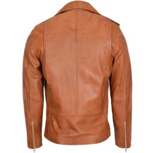 BUNERI Tan Leather Brando Style Biker Jacket