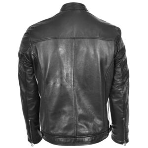 BUNERI Black Leather Biker Jacket Motorsport Logos Men