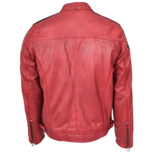 BUNERI Men’s Red Leather Biker Jacket with Motorsport Logos