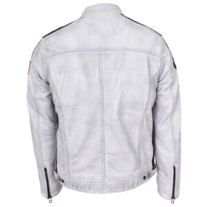 BUNERI Men’s Leather Biker Jacket Motorsport Logos Vintage White