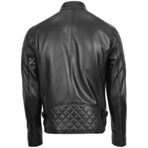 BUNERI Men’s Premium Leather Biker Jacket with Quilted Detail