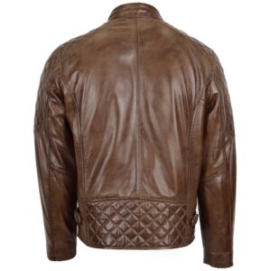 BUNERI Men’s Timber Brown Leather Biker Jacket with Quilt Detail