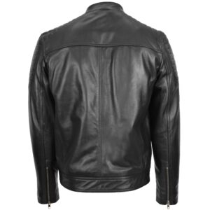 BUNERI Men’s Leather Biker Style Zip Jacket Black