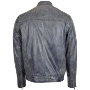 BUNERI Men’s Leather Biker Style Zip Jacket Grey Two-Tone