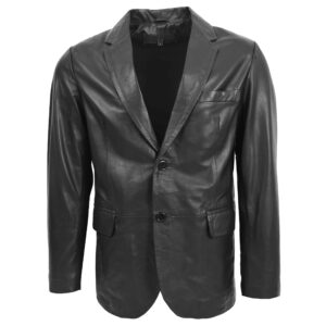BUNERI Black Two-Button Leather Blazer