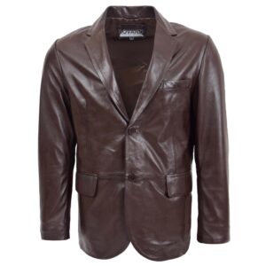 BUNERI Men’s Brown Leather Blazer Two-Button