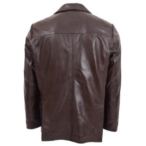 BUNERI Men’s Brown Leather Blazer Two-Button