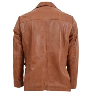 BUNERI Men’s Tan Leather Blazer Two-Button