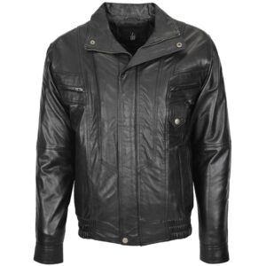 BUNERI Black Leather Bomber Blouson Jacket