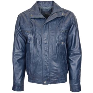 BUNERI Men’s Blue Leather Bomber Blouson