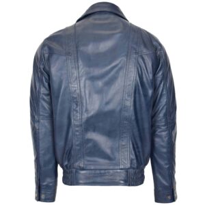BUNERI Men’s Blue Leather Bomber Blouson