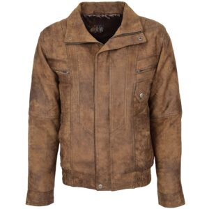BUNERI Men’s Leather Bomber Blouson Jacket Brown