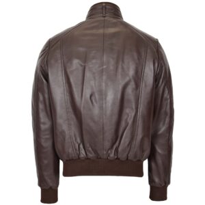 BUNERI Brown Leather Bomber Flight Jacket