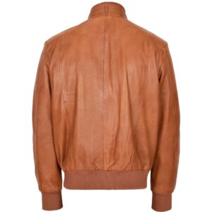 BUNERI Tan Leather Bomber Flight Jacket