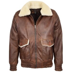 BUNERI Men’s G-1 Aviator Leather Bomber Jacket